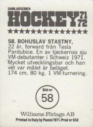 1971-72 Williams Hockey (Swedish) #58 Bohuslav Stastny Back