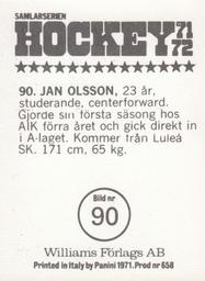 1971-72 Williams Hockey (Swedish) #90 Jan Olsson Back