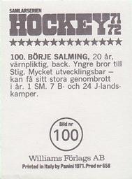 1971-72 Williams Hockey (Swedish) #100 Borje Salming Back
