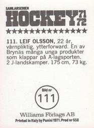 1971-72 Williams Hockey (Swedish) #111 Leif Olsson Back