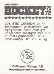 1971-72 Williams Hockey (Swedish) #126 Stig Larsson Back
