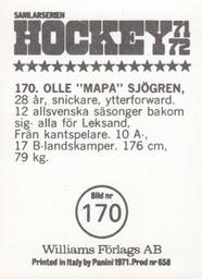 1971-72 Williams Hockey (Swedish) #170 Olle Sjogren Back