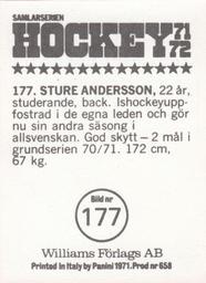 1971-72 Williams Hockey (Swedish) #177 Sture Andersson Back