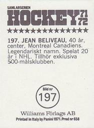 1971-72 Williams Hockey (Swedish) #197 Jean Beliveau Back