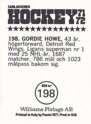 1971-72 Williams Hockey (Swedish) #198 Gordie Howe Back