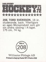 1971-72 Williams Hockey (Swedish) #208 Tord Svensson Back