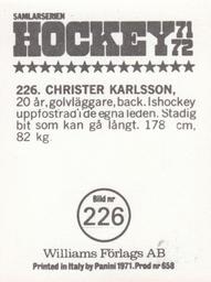 1971-72 Williams Hockey (Swedish) #226 Christer Karlsson Back