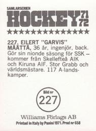 1971-72 Williams Hockey (Swedish) #227 Eilert Maatta Back