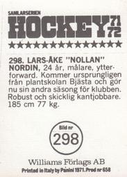 1971-72 Williams Hockey (Swedish) #298 Lars-Ake Nordin Back