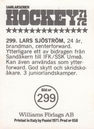 1971-72 Williams Hockey (Swedish) #299 Lasse Sjostrom Back