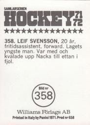 1971-72 Williams Hockey (Swedish) #358 Leif Svensson Back