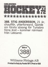 1971-72 Williams Hockey (Swedish) #388 Stig Andersson Back