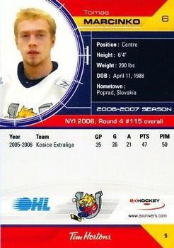 2006-07 Extreme Barrie Colts (OHL) #NNO Tomas Marcinko Back