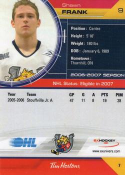 2006-07 Extreme Barrie Colts (OHL) #NNO Shawn Frank Back
