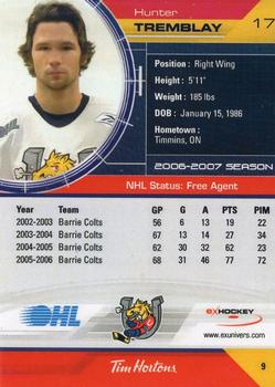2006-07 Extreme Barrie Colts (OHL) #NNO Hunter Tremblay Back