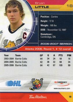 2006-07 Extreme Barrie Colts (OHL) #NNO Bryan Little Back