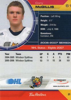 2006-07 Extreme Barrie Colts (OHL) #NNO Cory McGillis Back