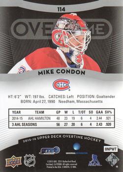 2015-16 Upper Deck Overtime #114 Mike Condon Back