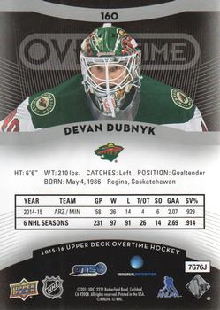 2015-16 Upper Deck Overtime #160 Devan Dubnyk Back
