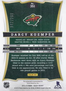 2013-14 Panini Rookie Anthology - Select Update Rookie Autograph #351 Darcy Kuemper Back