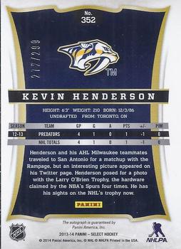 2013-14 Panini Rookie Anthology - Select Update Rookie Autograph #352 Kevin Henderson Back