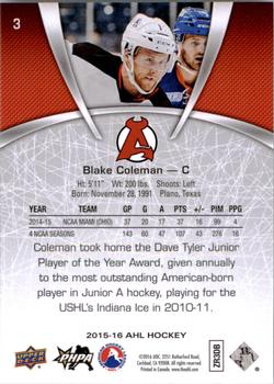 2015-16 Upper Deck AHL #3 Blake Coleman Back
