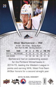 2015-16 Upper Deck AHL #29 Oliver Bjorkstrand Back