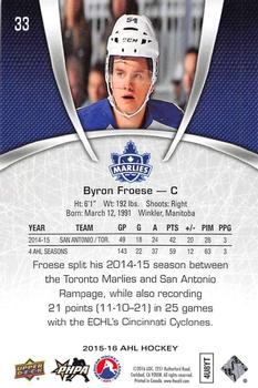 2015-16 Upper Deck AHL #33 Byron Froese Back