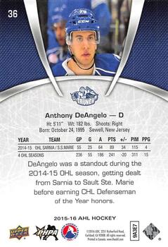 2015-16 Upper Deck AHL #36 Anthony DeAngelo Back