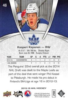 2015-16 Upper Deck AHL #46 Kasperi Kapanen Back