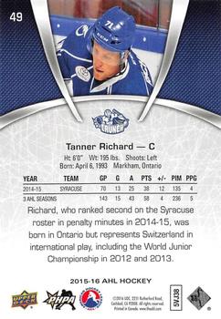 2015-16 Upper Deck AHL #49 Tanner Richard Back