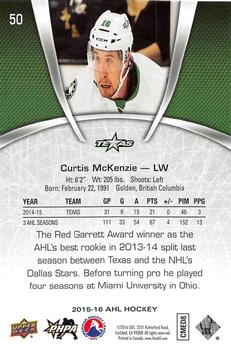 2015-16 Upper Deck AHL #50 Curtis McKenzie Back