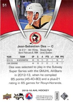 2015-16 Upper Deck AHL #51 Jean-Sebastien Dea Back