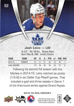 2015-16 Upper Deck AHL #52 Josh Leivo Back