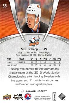 2015-16 Upper Deck AHL #55 Max Friberg Back