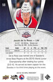 2015-16 Upper Deck AHL #58 Jacob de la Rose Back