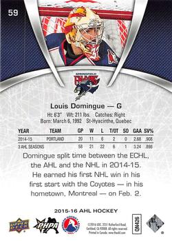 2015-16 Upper Deck AHL #59 Louis Domingue Back