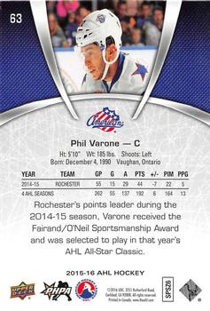 2015-16 Upper Deck AHL #63 Phil Varone Back