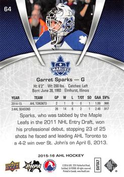 2015-16 Upper Deck AHL #64 Garret Sparks Back