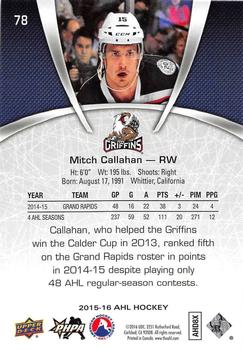 2015-16 Upper Deck AHL #78 Mitch Callahan Back