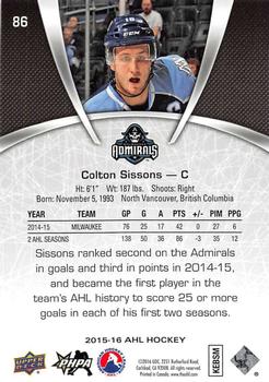 2015-16 Upper Deck AHL #86 Colton Sissons Back