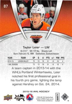 2015-16 Upper Deck AHL #87 Taylor Leier Back