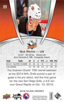 2015-16 Upper Deck AHL #99 Nick Ritchie Back