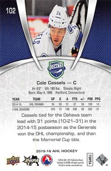 2015-16 Upper Deck AHL #102 Cole Cassels Back