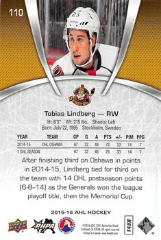 2015-16 Upper Deck AHL #110 Tobias Lindberg Back