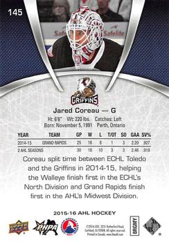 2015-16 Upper Deck AHL #145 Jared Coreau Back