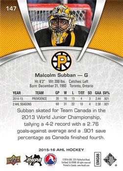 2015-16 Upper Deck AHL #147 Malcolm Subban Back