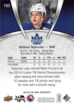2015-16 Upper Deck AHL #150 William Nylander Back