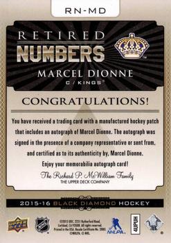 2015-16 Upper Deck Black Diamond - Retired Numbers Autographs #RN-MD Marcel Dionne Back