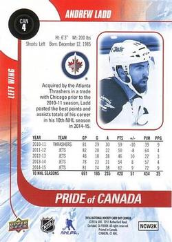 2016 Upper Deck National Hockey Card Day Canada #CAN4 Andrew Ladd Back